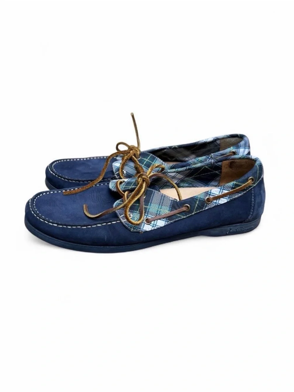 Jack Rogers Easton Navy Nubuck Plaid Boat Shoes Men’s 12 EUC